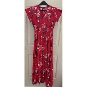 Simplee Fit & Flare Women’s Red White Floral Button Up Dress Lined Medium